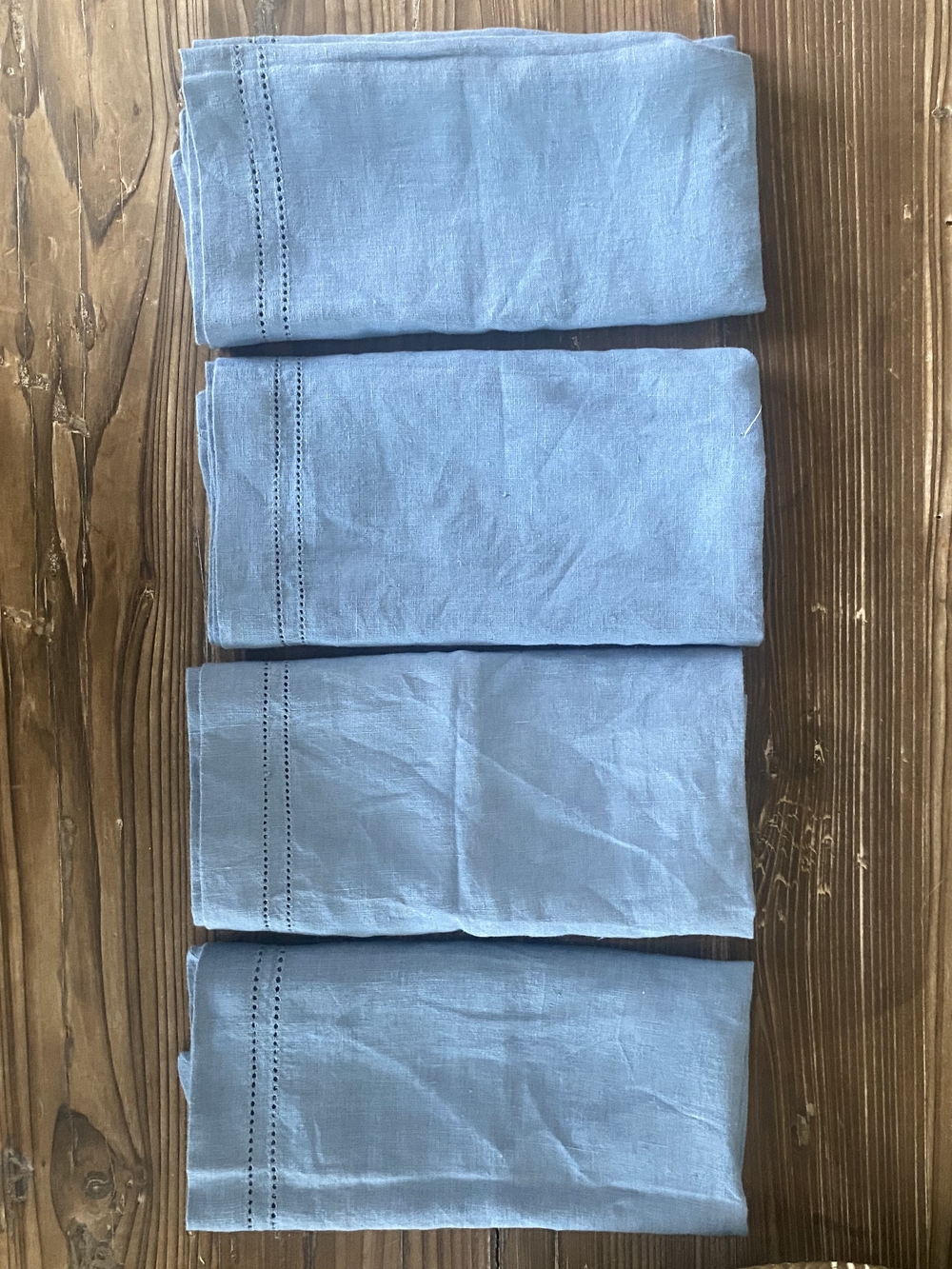 Set of 4 Williams Sonoma Blue Double Hemstitch Napkins (Unused)